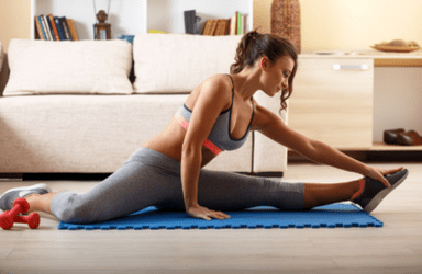 The girl plays sports at home
